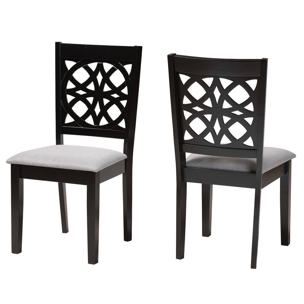 Abigail Modern Grey Fabric and Dark Brown Finished Wood 2-Piece Dining Chair Set. Picture 10