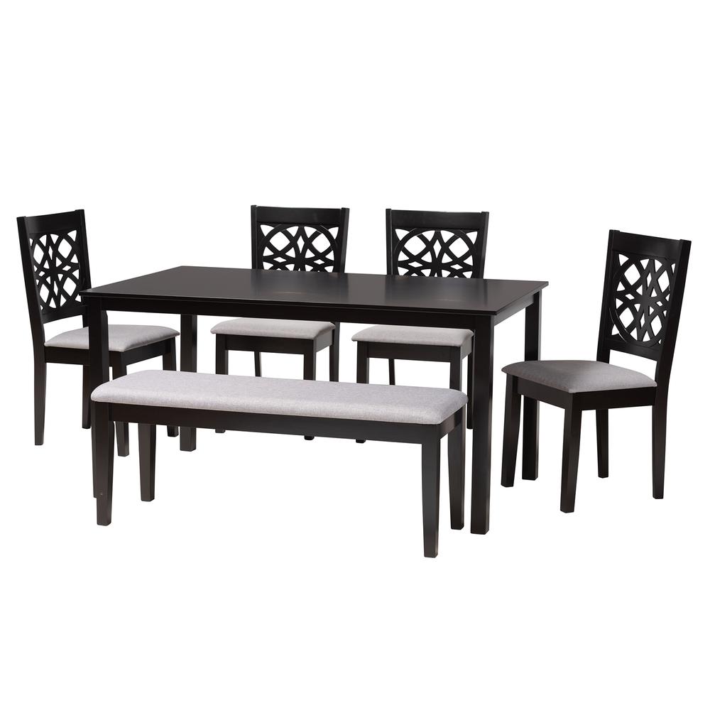 Abigail Modern Grey Fabric and Dark Brown Finished Wood 6-Piece Dining Set. Picture 12