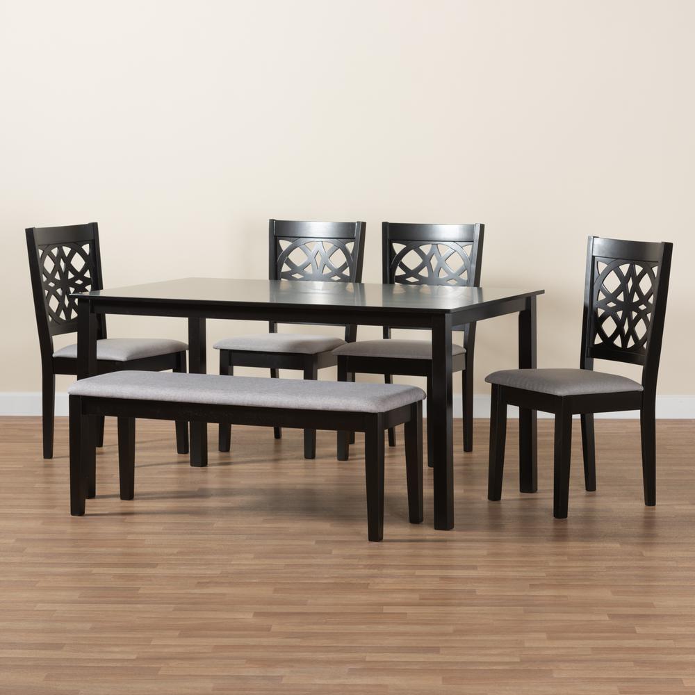 Abigail Modern Grey Fabric and Dark Brown Finished Wood 6-Piece Dining Set. Picture 21