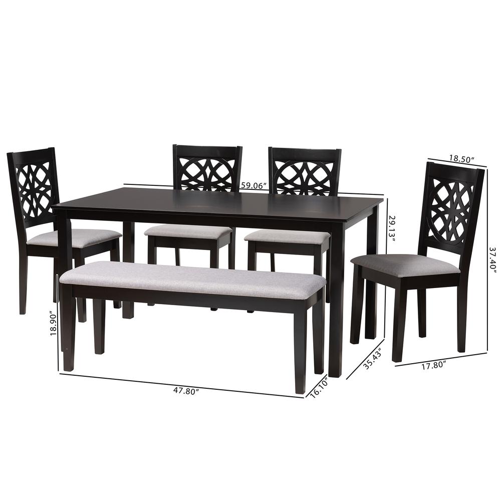 Abigail Modern Grey Fabric and Dark Brown Finished Wood 6-Piece Dining Set. Picture 22