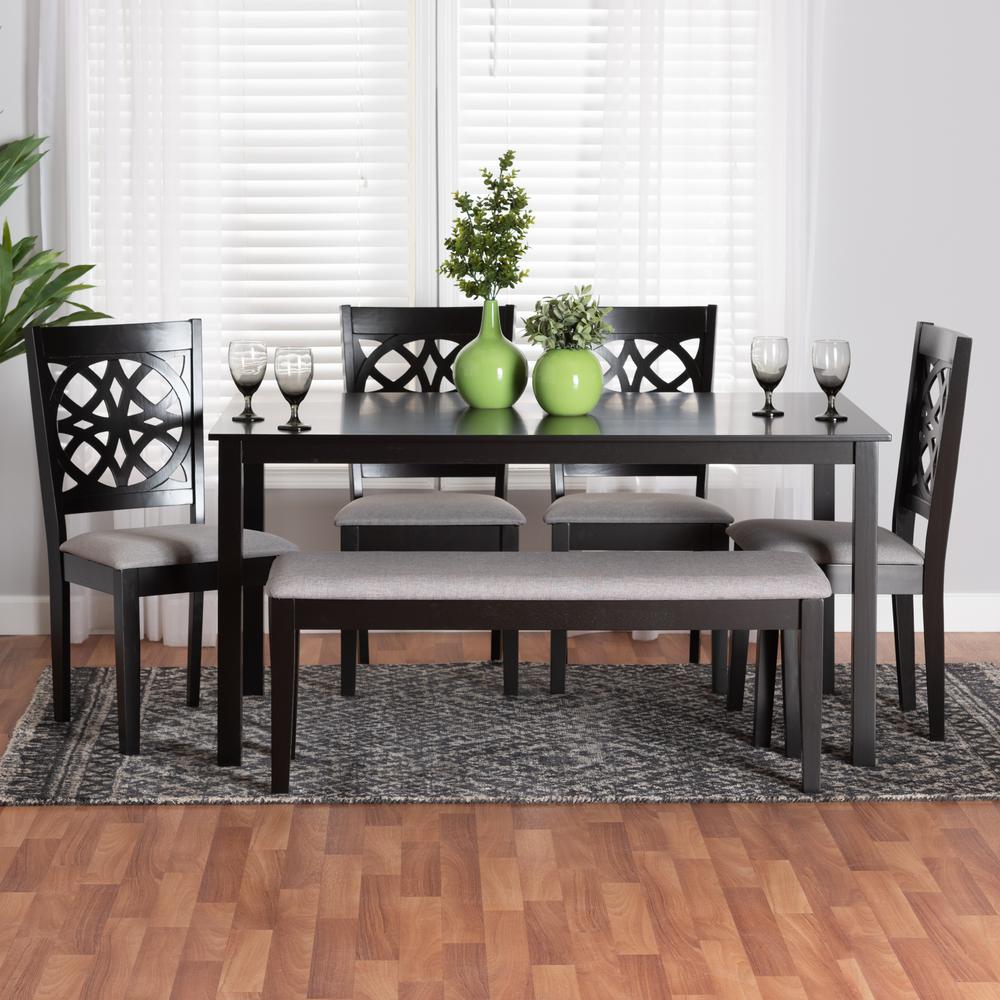 Abigail Modern Grey Fabric and Dark Brown Finished Wood 6-Piece Dining Set. Picture 20