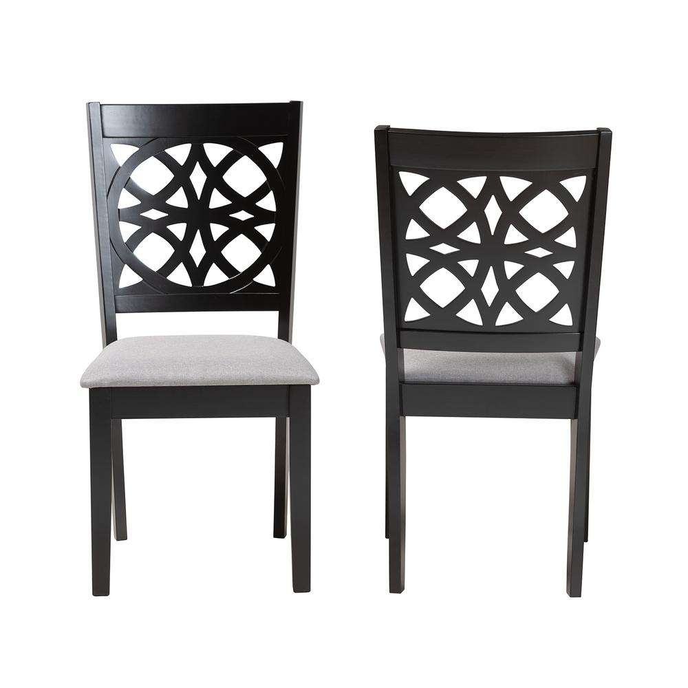 Abigail Modern Grey Fabric and Dark Brown Finished Wood 2-Piece Dining Chair Set. Picture 11