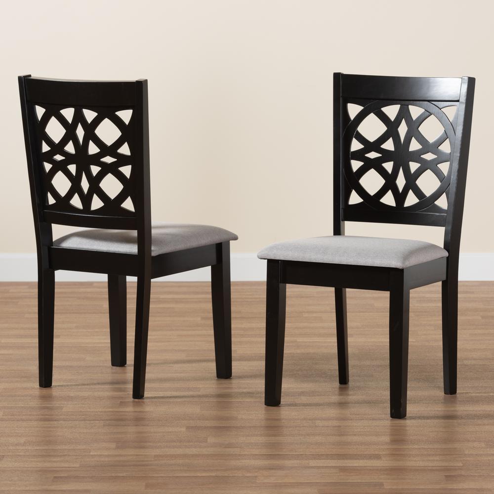 Abigail Modern Grey Fabric and Dark Brown Finished Wood 2-Piece Dining Chair Set. Picture 17