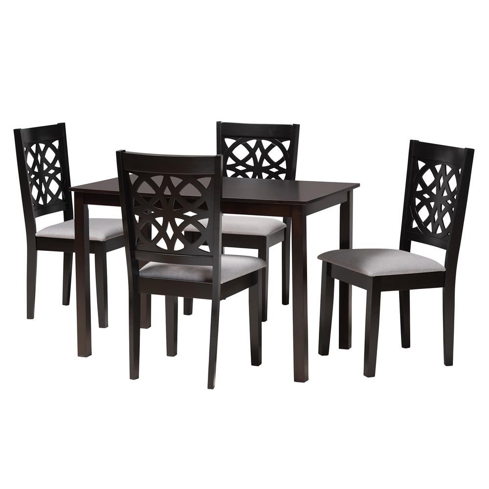 Abigail Modern Grey Fabric and Dark Brown Finished Wood 5-Piece Dining Set. Picture 11
