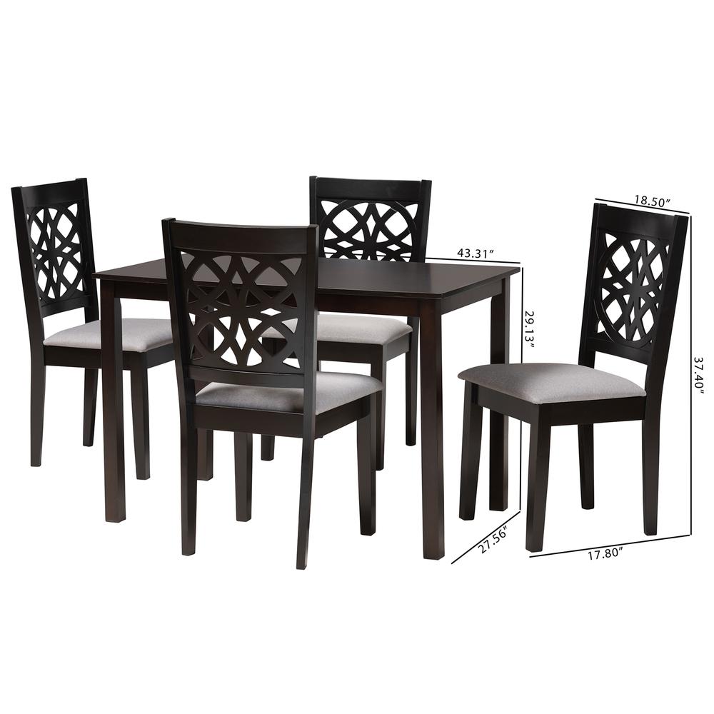 Abigail Modern Grey Fabric and Dark Brown Finished Wood 5-Piece Dining Set. Picture 20