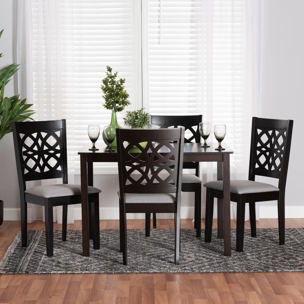 Abigail Modern Grey Fabric and Dark Brown Finished Wood 5-Piece Dining Set. Picture 18