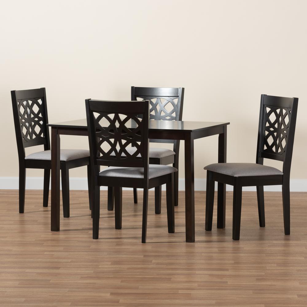 Abigail Modern Grey Fabric and Dark Brown Finished Wood 5-Piece Dining Set. Picture 19