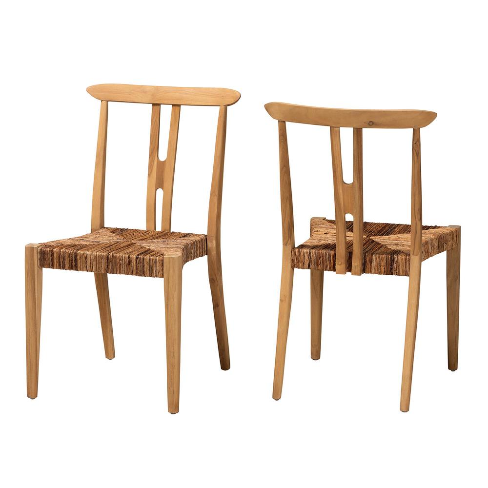 Bohemian Natural Brown Teak Wood and Seagrass 2-Piece Dining Chair Set. Picture 10