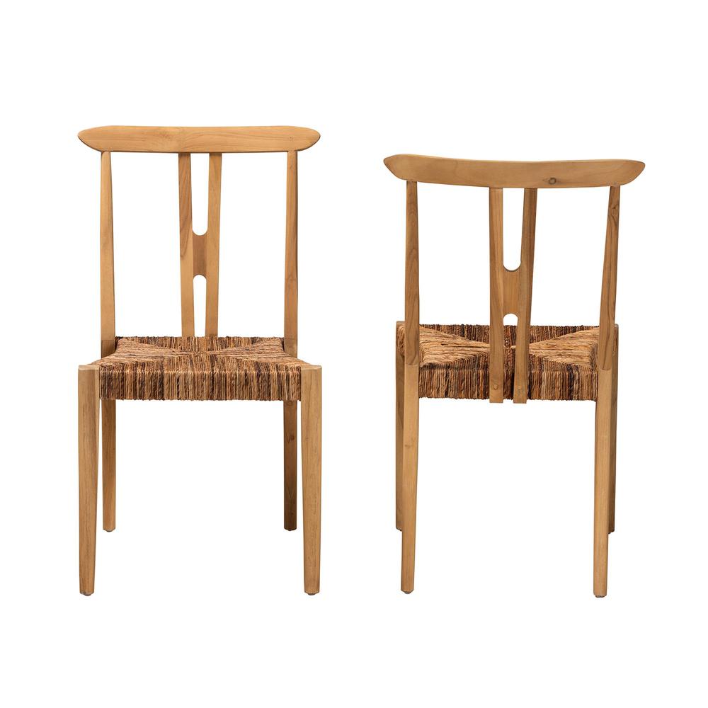 Bohemian Natural Brown Teak Wood and Seagrass 2-Piece Dining Chair Set. Picture 11