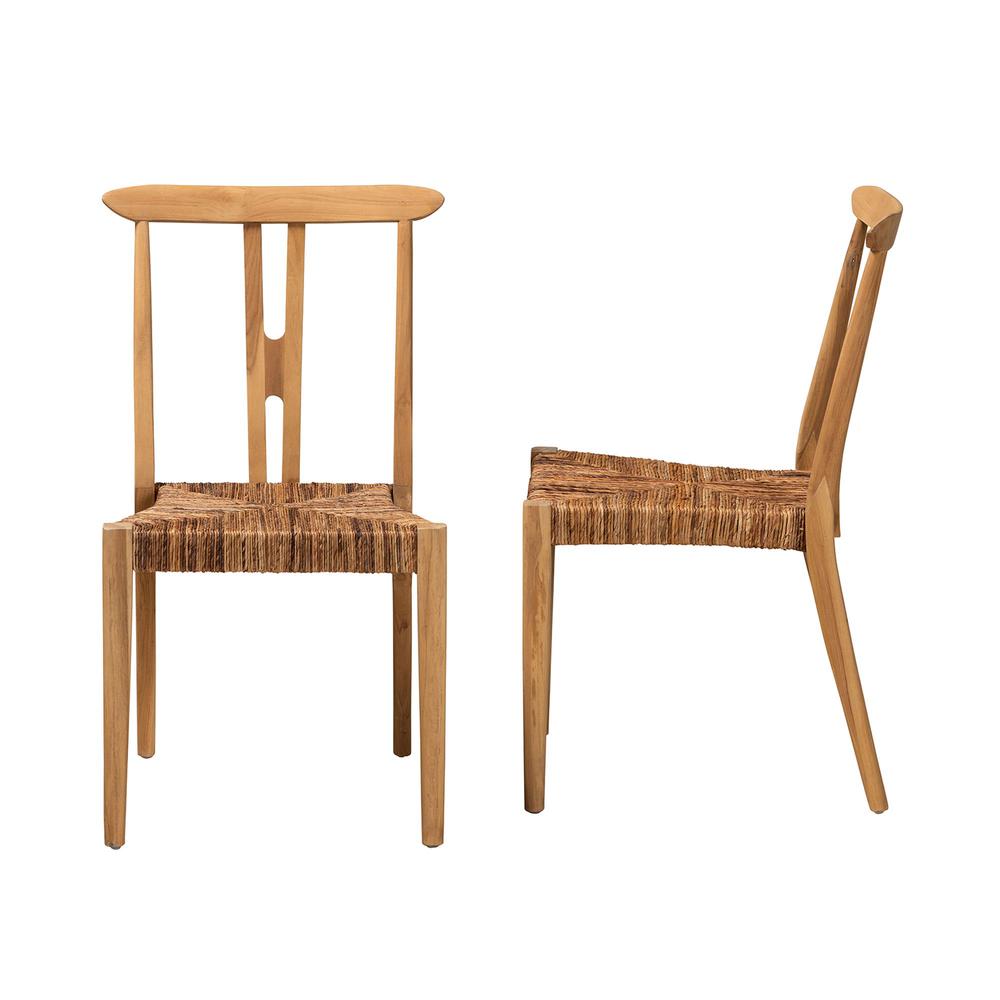 Bohemian Natural Brown Teak Wood and Seagrass 2-Piece Dining Chair Set. Picture 12
