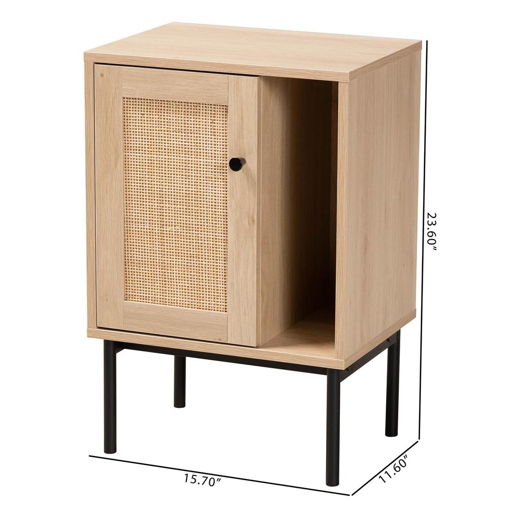 Light Brown and Black 1-Door Cabinet with Woven Rattan Accent. Picture 20