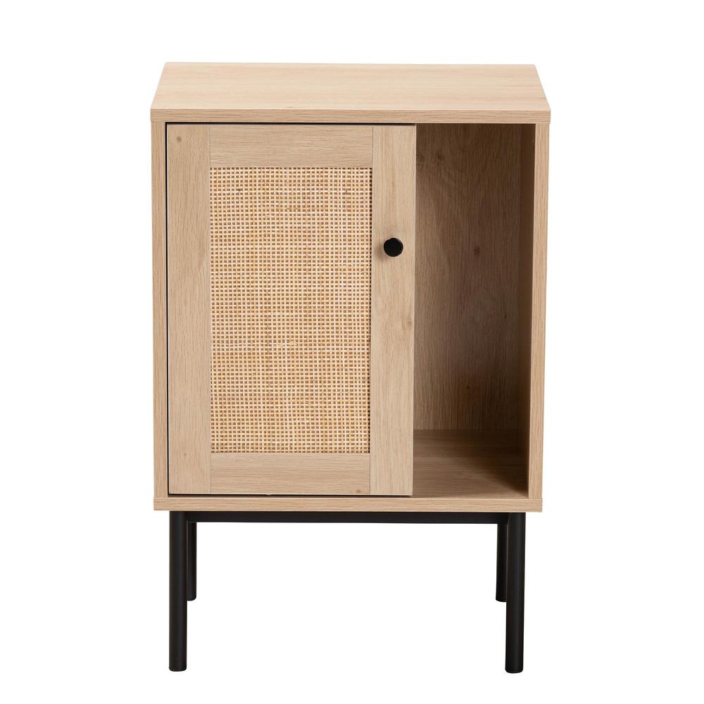 Light Brown and Black 1-Door Cabinet with Woven Rattan Accent. Picture 13