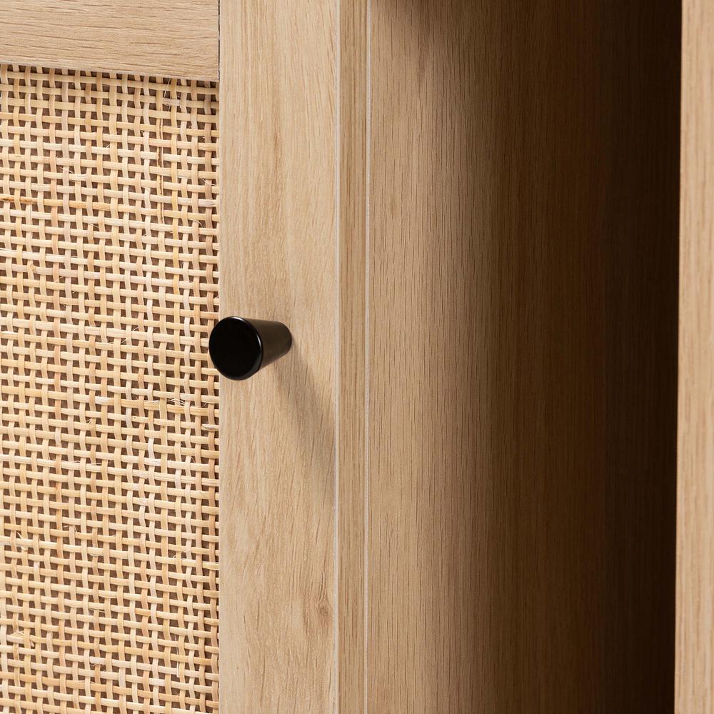 Light Brown and Black 1-Door Cabinet with Woven Rattan Accent. Picture 15