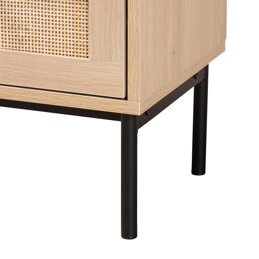 Light Brown and Black 2-Drawer End Table with Woven Rattan Accent. Picture 16