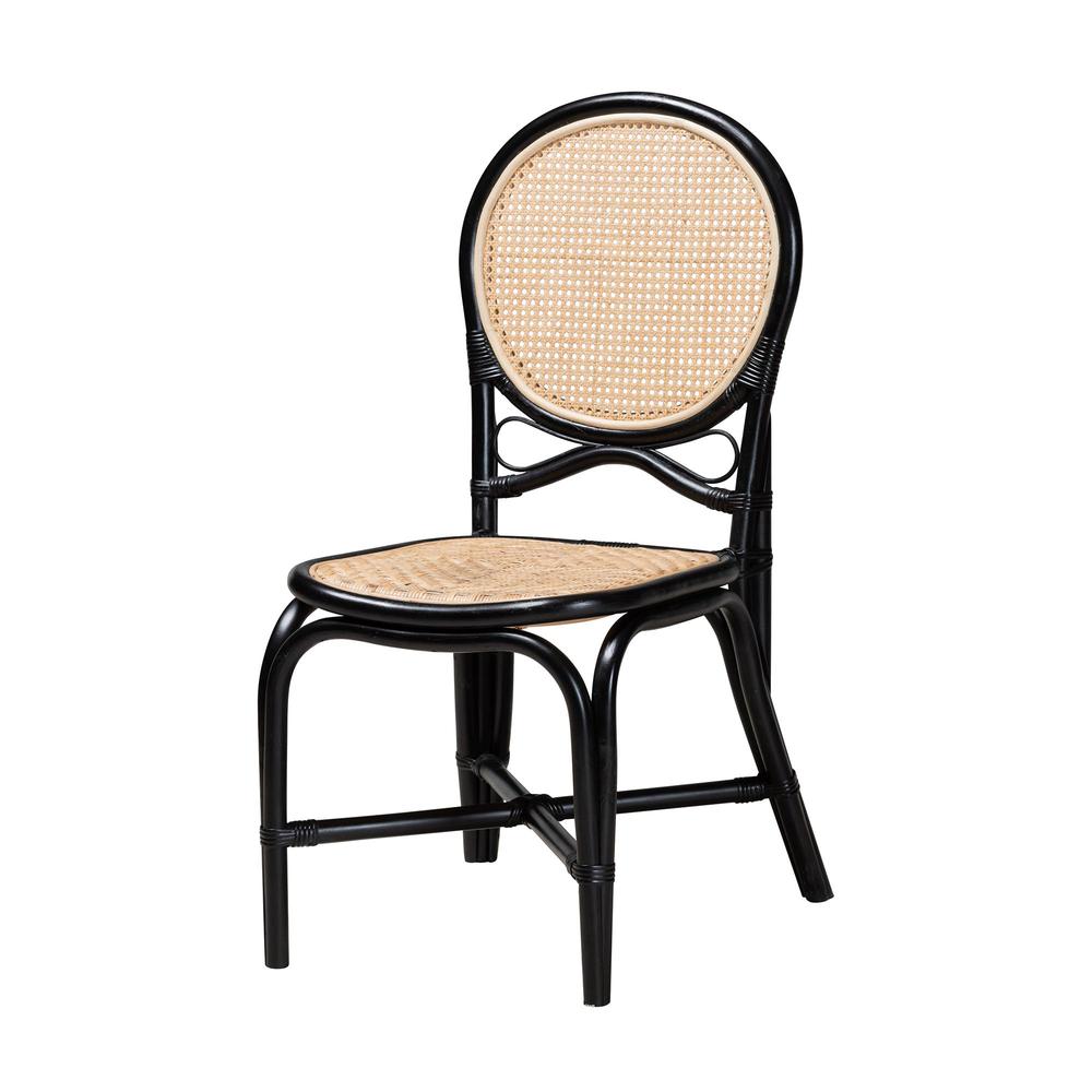 Two-Tone Black and Natural Brown Rattan Dining Chair. Picture 11