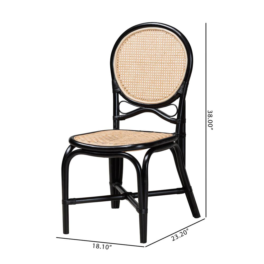 Two-Tone Black and Natural Brown Rattan Dining Chair. Picture 20