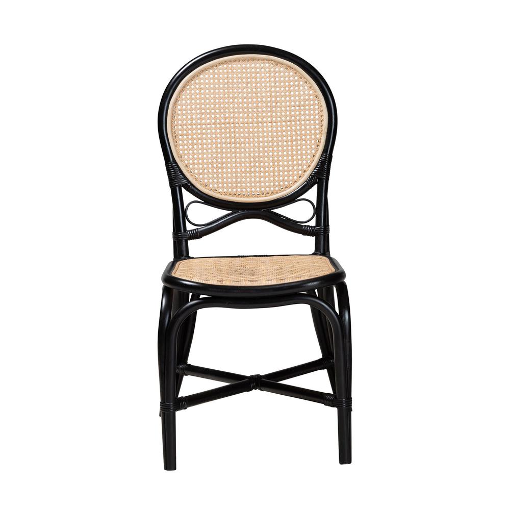Two-Tone Black and Natural Brown Rattan Dining Chair. Picture 12