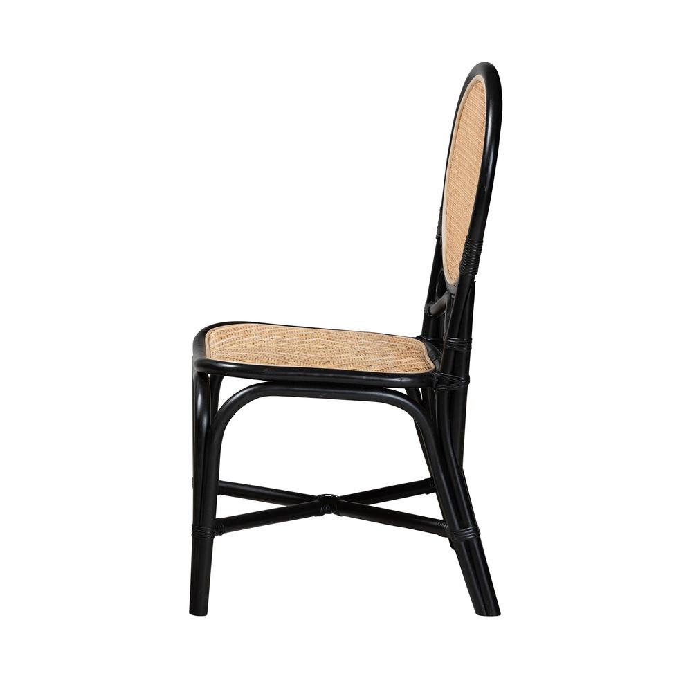 Two-Tone Black and Natural Brown Rattan Dining Chair. Picture 13