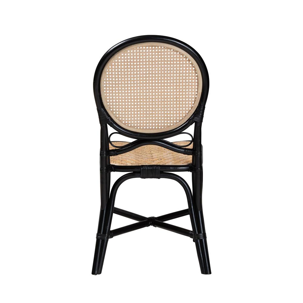 Two-Tone Black and Natural Brown Rattan Dining Chair. Picture 14