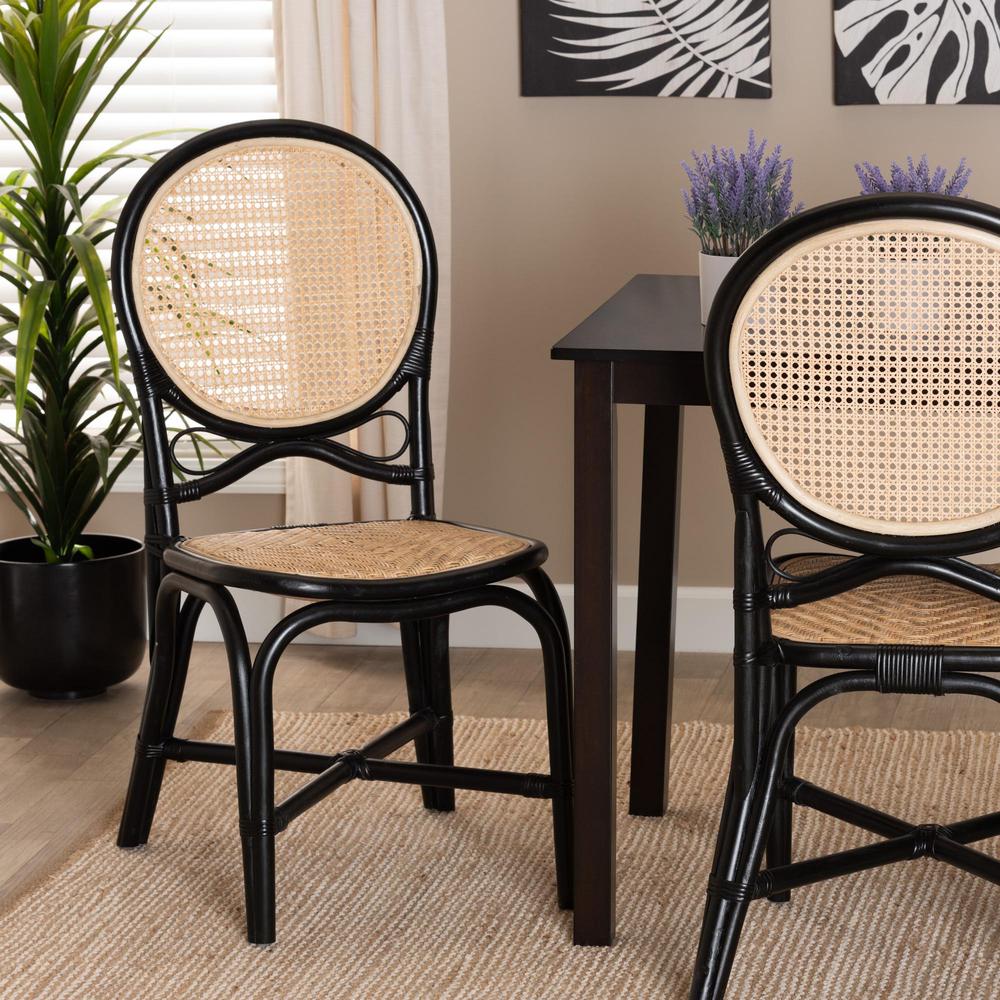 Two-Tone Black and Natural Brown Rattan Dining Chair. Picture 18