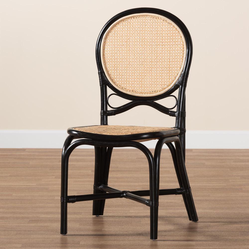 Two-Tone Black and Natural Brown Rattan Dining Chair. Picture 19