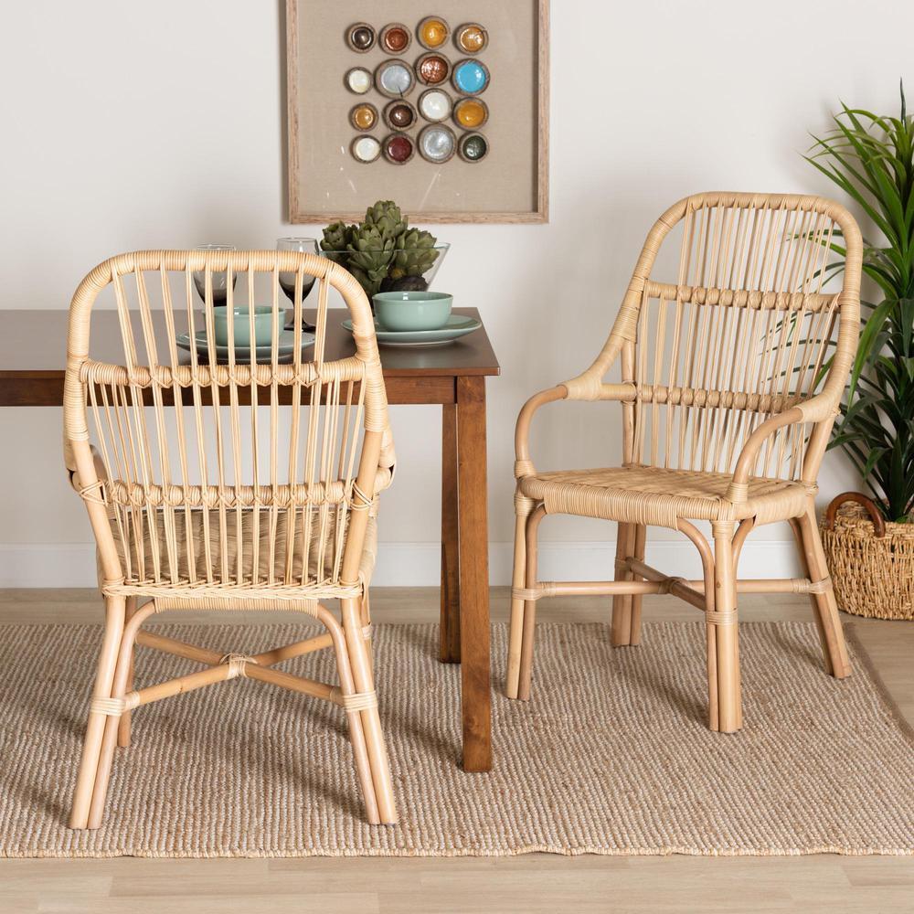 Bohemian Natural Brown Rattan 2-Piece Dining Chair Set. Picture 16