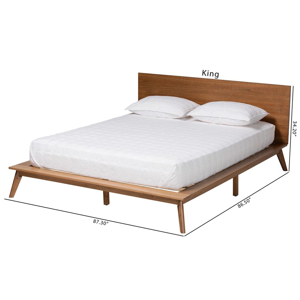 Wheatley Mid-Century Modern Walnut Brown Finished Wood Queen Size Platform Bed. Picture 20