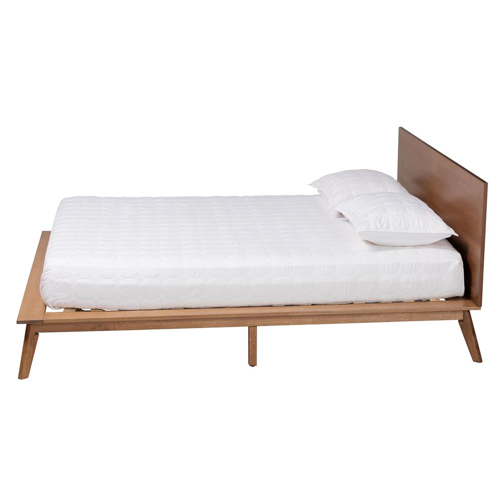 Wheatley Mid-Century Modern Walnut Brown Finished Wood Queen Size Platform Bed. Picture 12