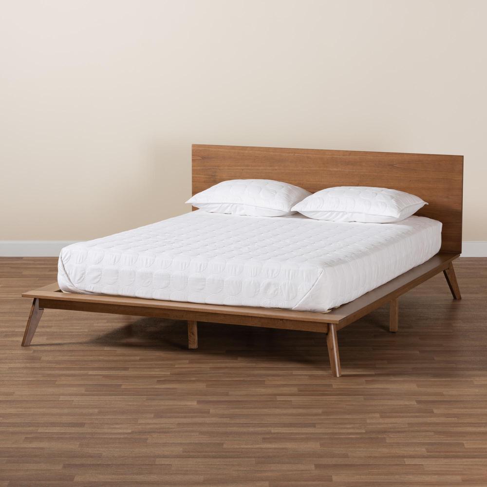 Wheatley Mid-Century Modern Walnut Brown Finished Wood Queen Size Platform Bed. Picture 18