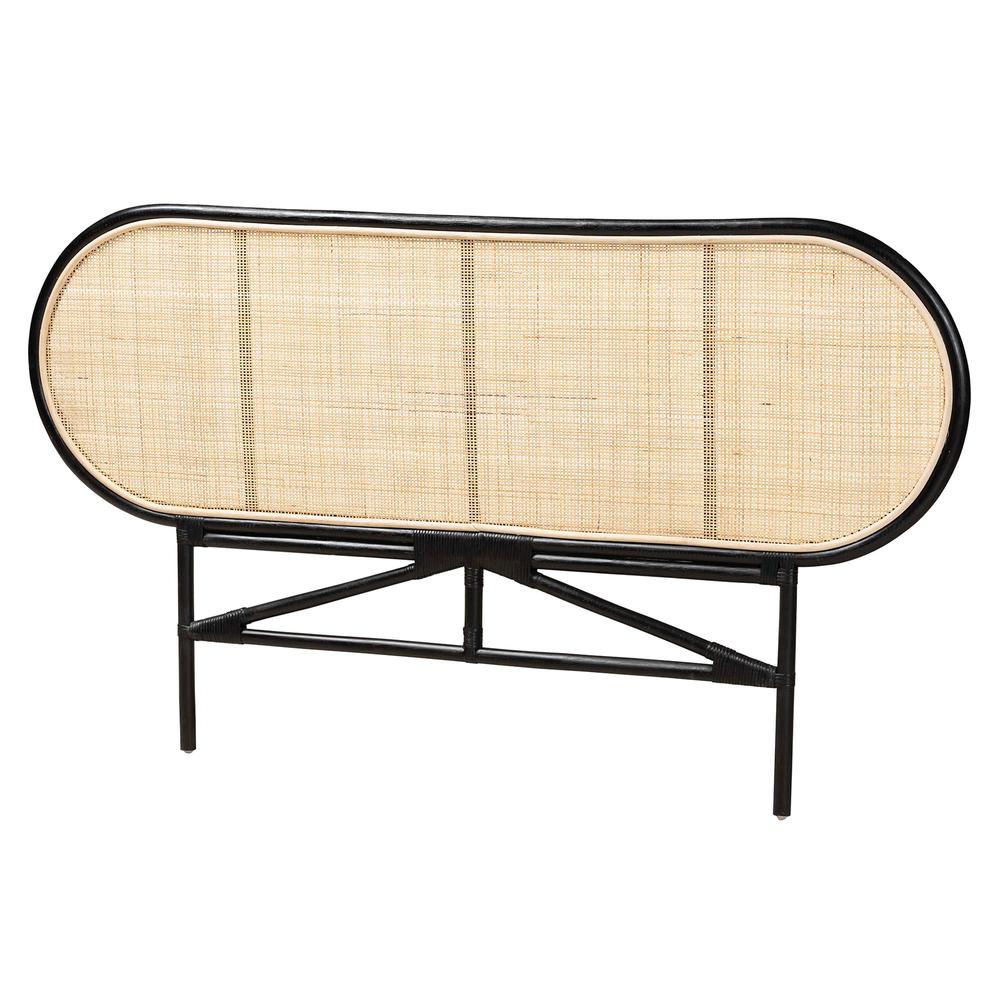 Bohemian Two-Tone Black and Natural Brown Rattan Queen Size Standalone Headboard. Picture 9