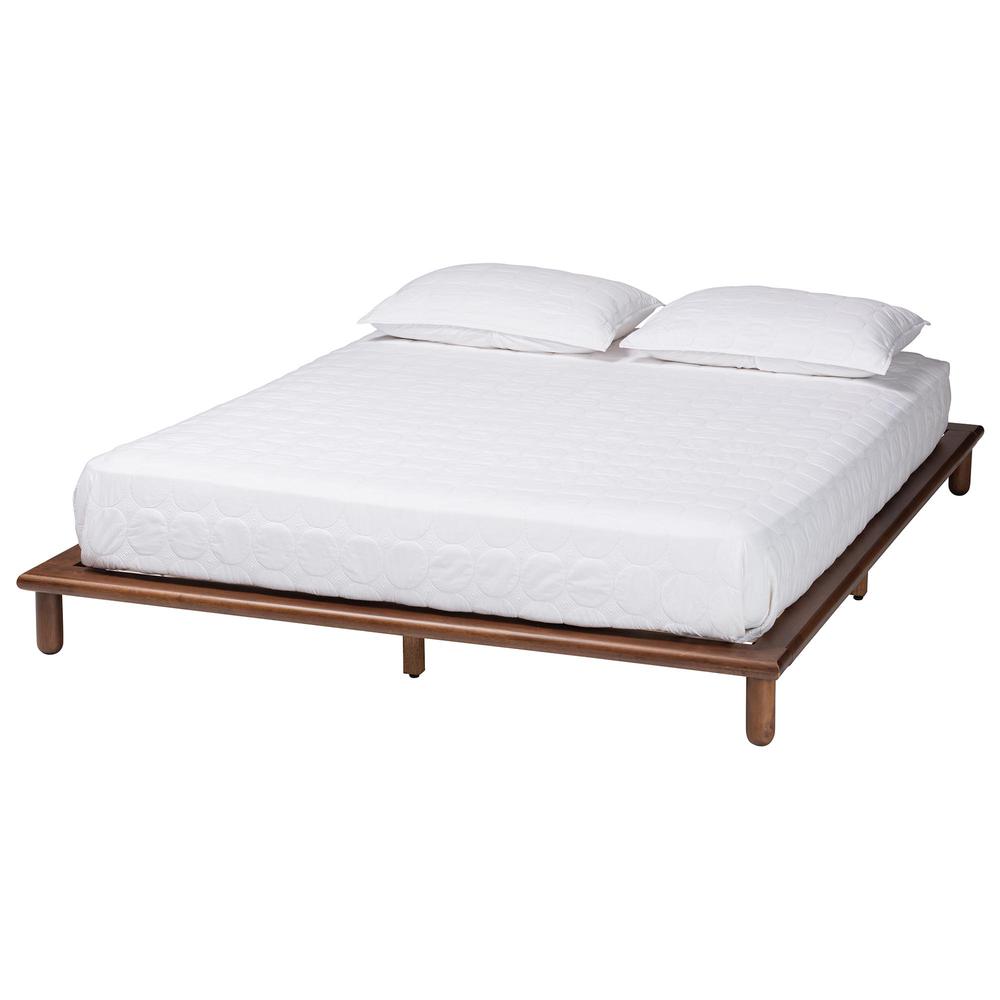 Alivia Mid-Century Modern Walnut Brown Finished Wood King Size Bed Frame. Picture 10