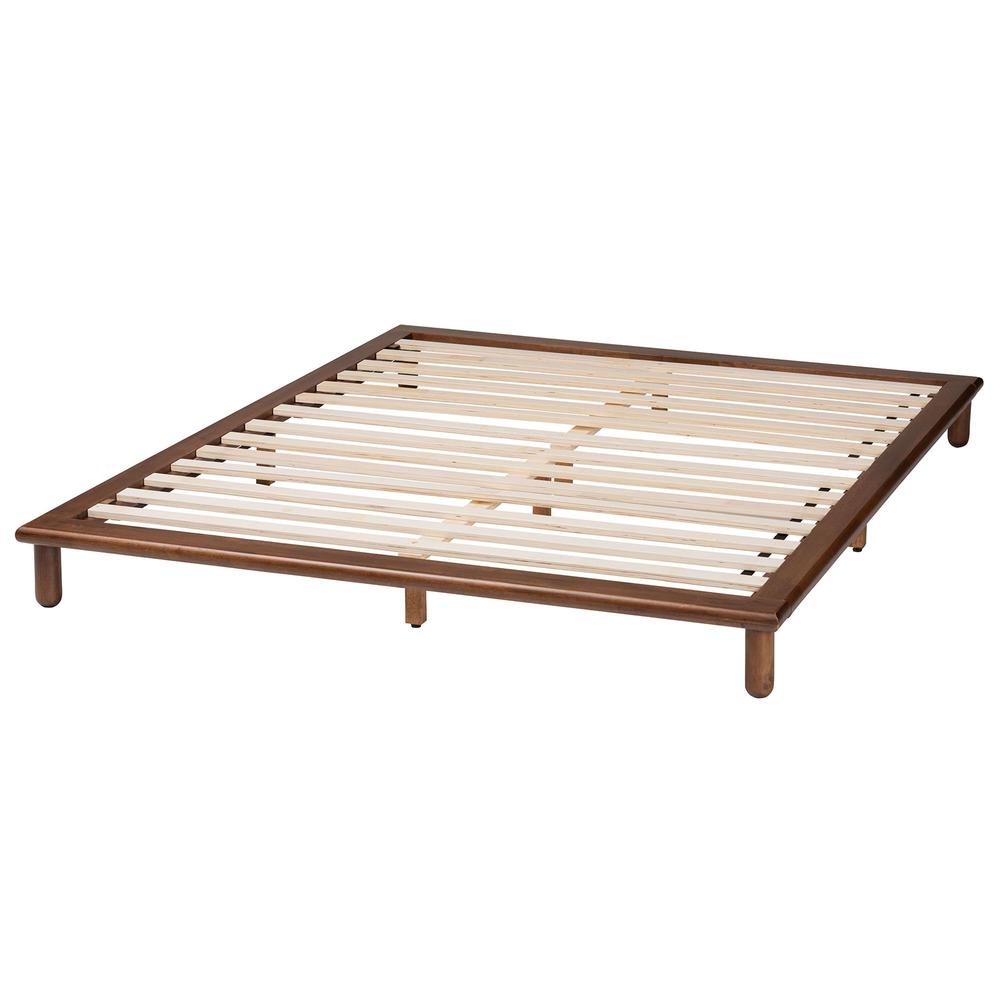 Alivia Mid-Century Modern Walnut Brown Finished Wood King Size Bed Frame. Picture 12