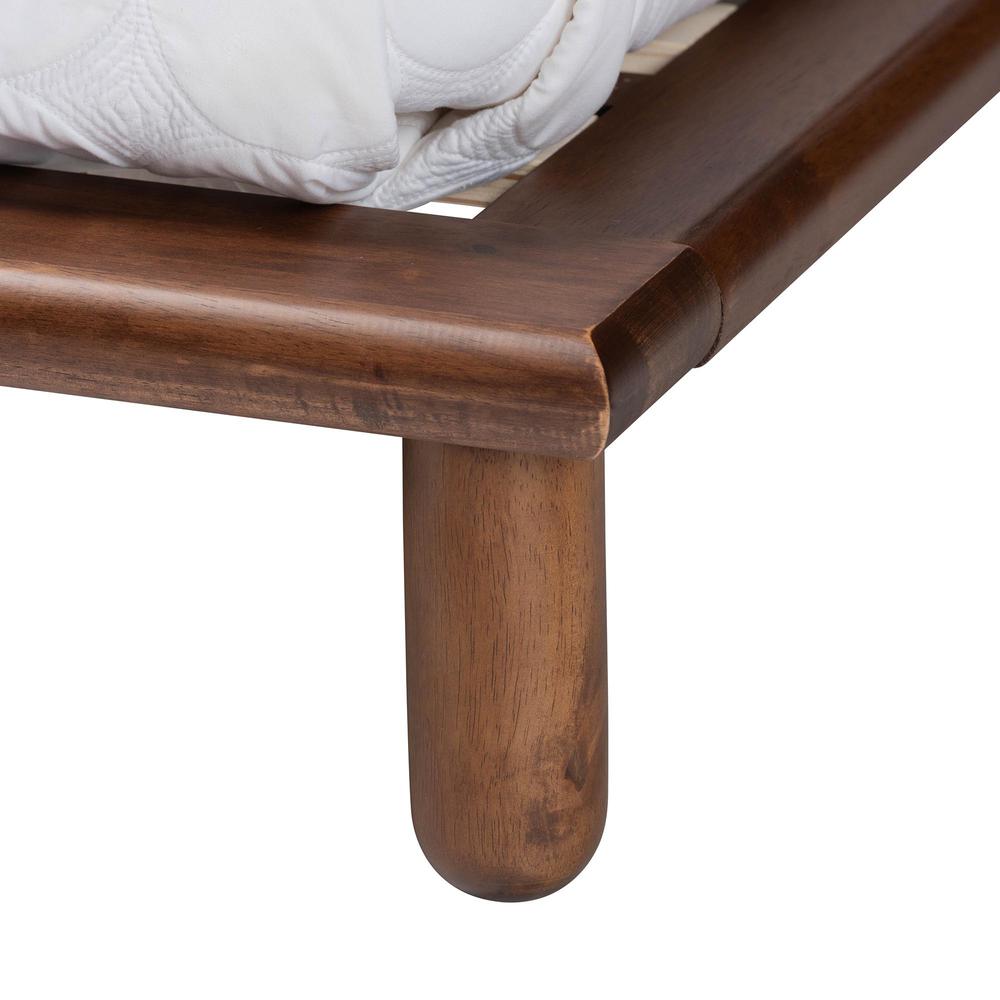 Alivia Mid-Century Modern Walnut Brown Finished Wood King Size Bed Frame. Picture 13