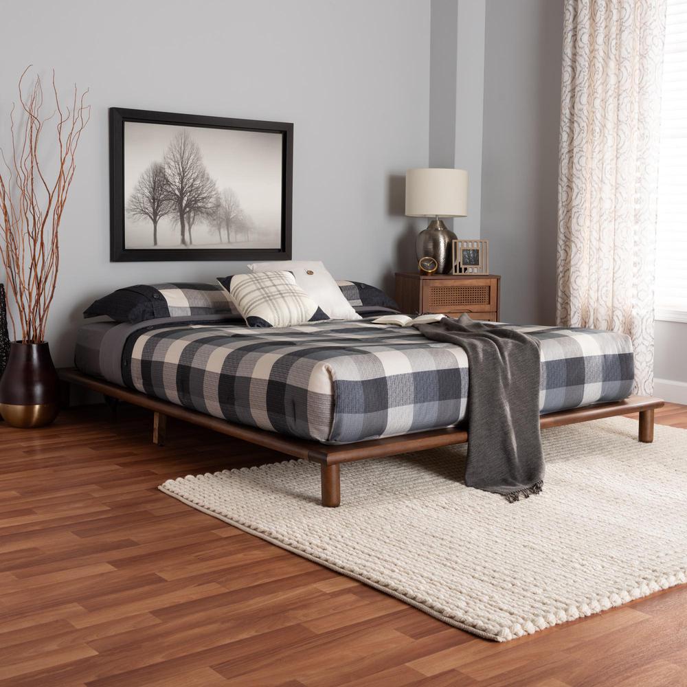 Alivia Mid-Century Modern Walnut Brown Finished Wood King Size Bed Frame. Picture 15