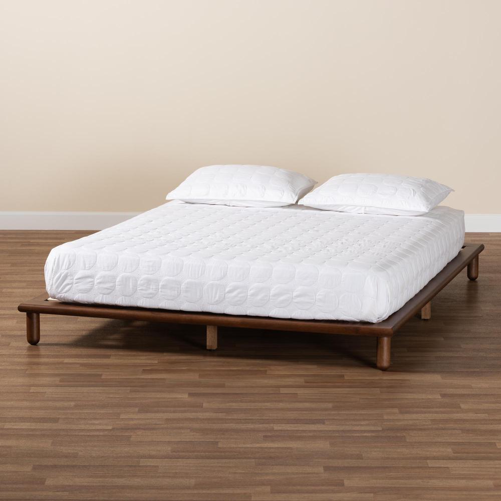 Alivia Mid-Century Modern Walnut Brown Finished Wood King Size Bed Frame. Picture 16