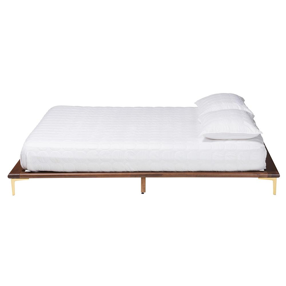 Transitional Walnut Brown Finished Wood and Gold Metal King Size Bed Frame. Picture 11