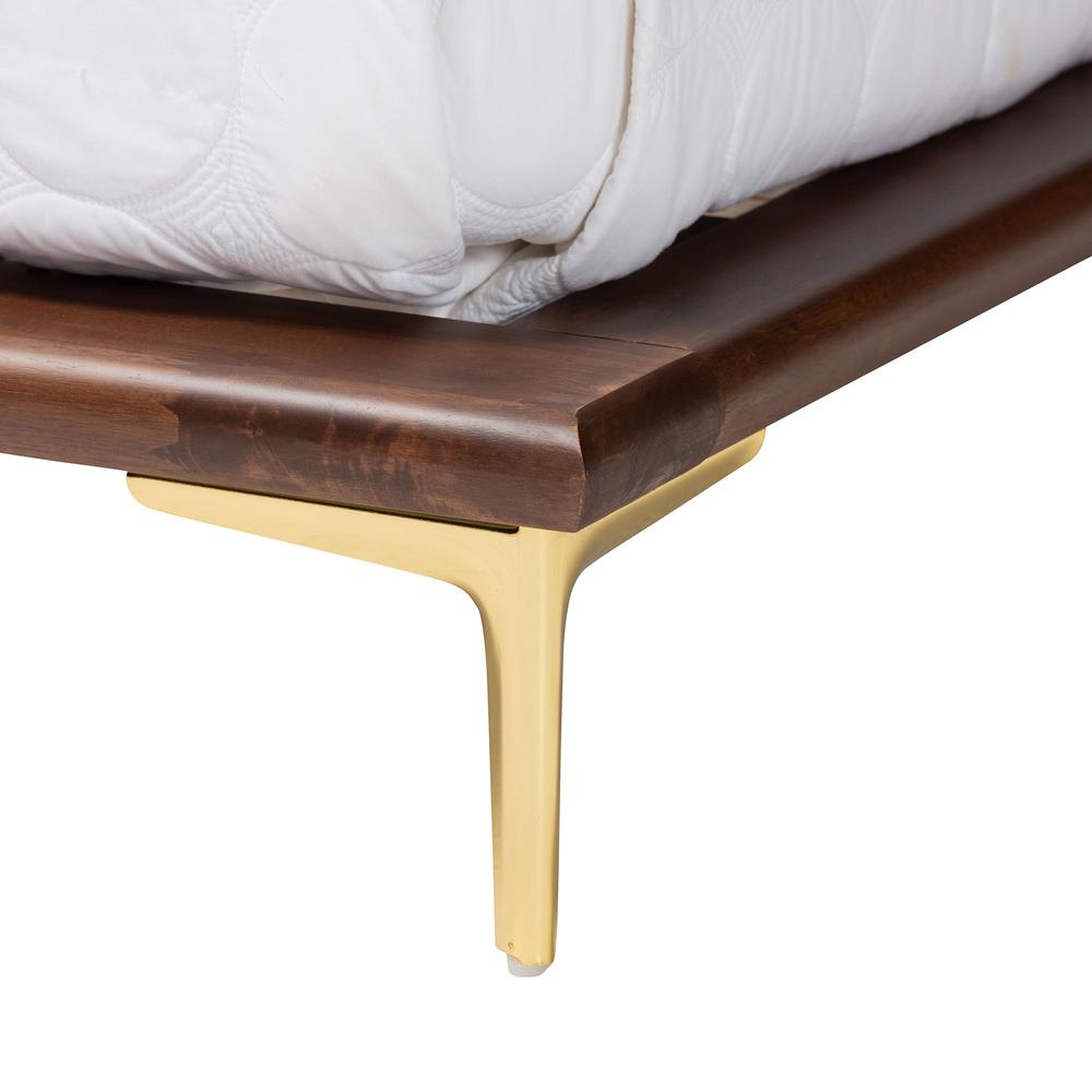 Transitional Walnut Brown Finished Wood and Gold Metal King Size Bed Frame. Picture 13