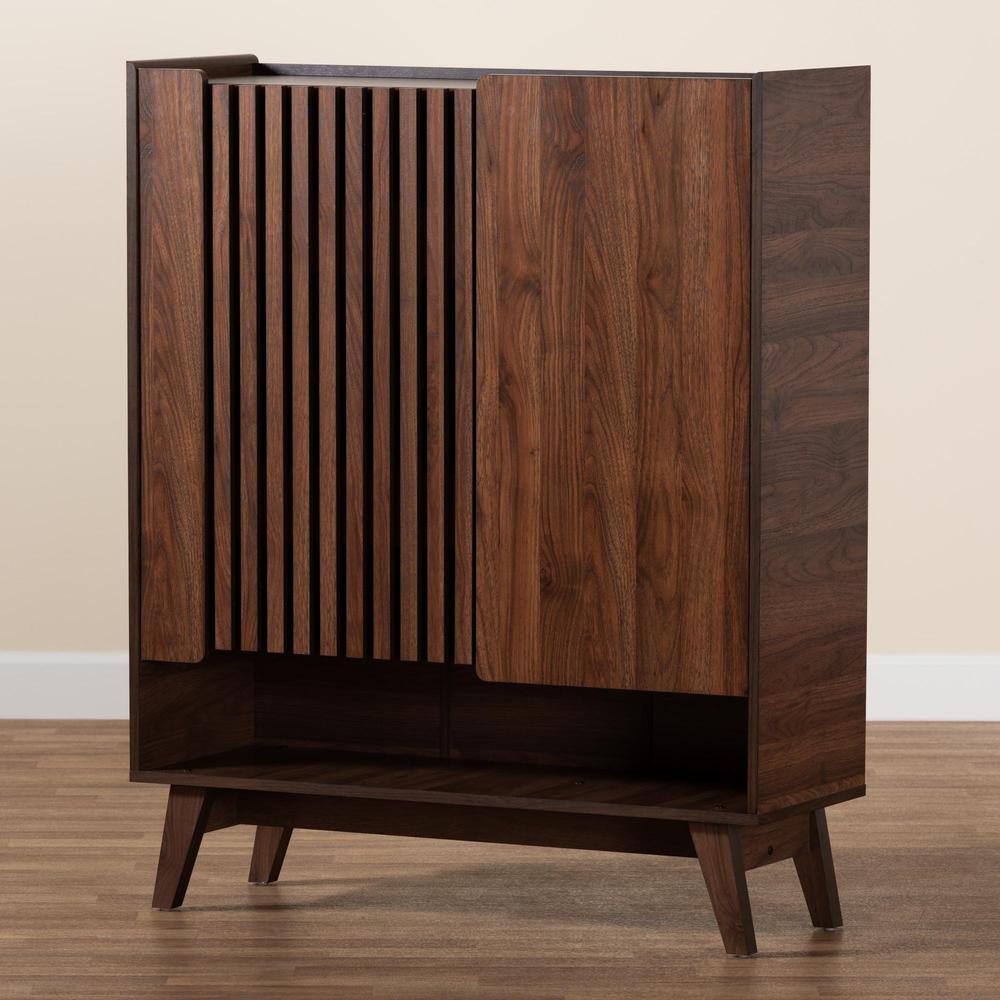 Baxton Studio Paricia Mid-Century Modern Walnut Brown Finished Wood Shoe Cabinet. Picture 23