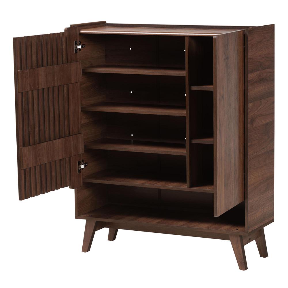 Baxton Studio Paricia Mid-Century Modern Walnut Brown Finished Wood Shoe Cabinet. Picture 14