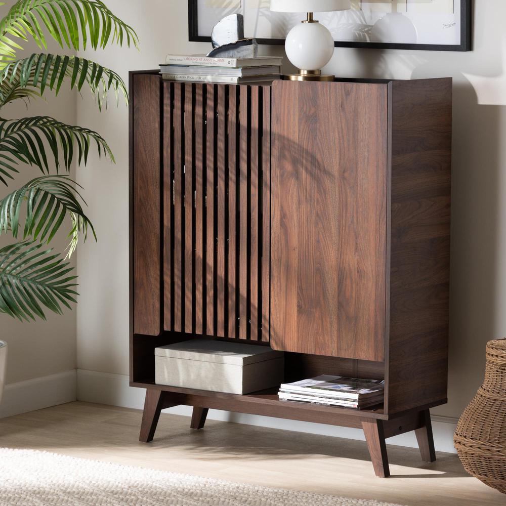 Baxton Studio Paricia Mid-Century Modern Walnut Brown Finished Wood Shoe Cabinet. Picture 21