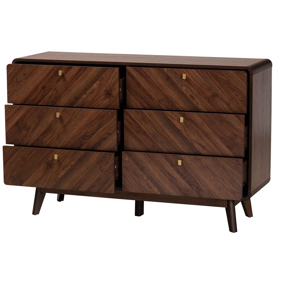 Transitional Walnut Brown Finished Wood 6-Drawer Dresser. Picture 12