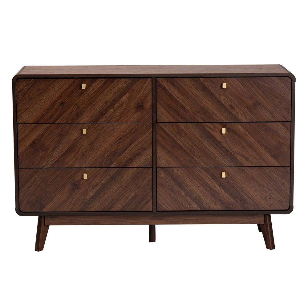 Transitional Walnut Brown Finished Wood 6-Drawer Dresser. Picture 13