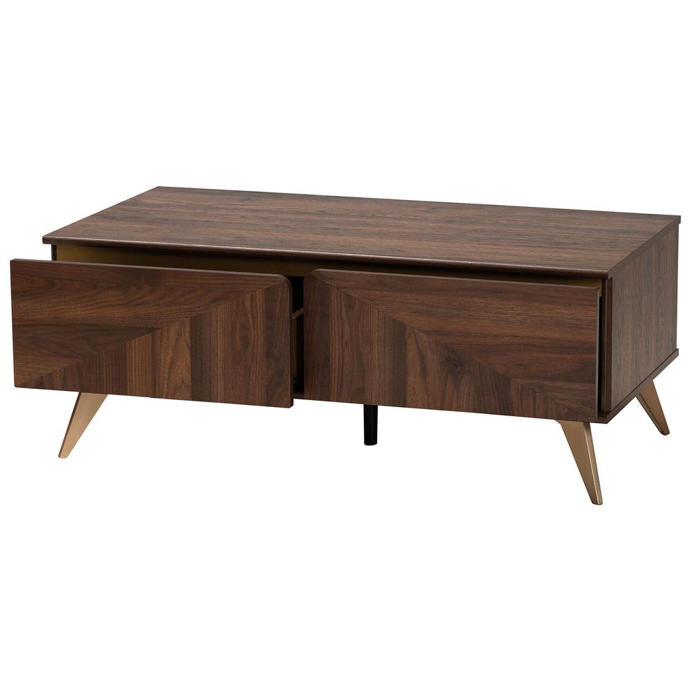 Transitional Walnut Brown Finished Wood 2-Drawer Coffee Table. Picture 13
