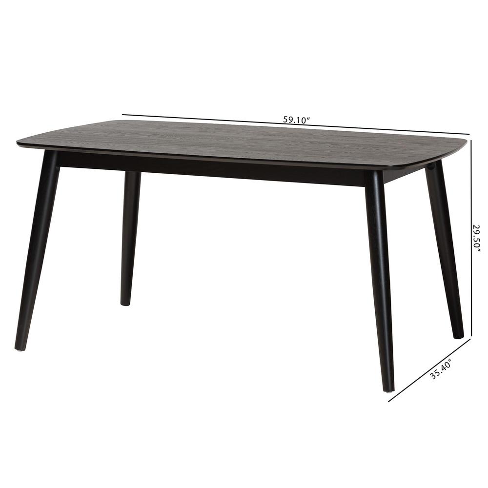Baxton Studio Flora Mid-Century Modern Black Finished Wood Dining Table. Picture 18