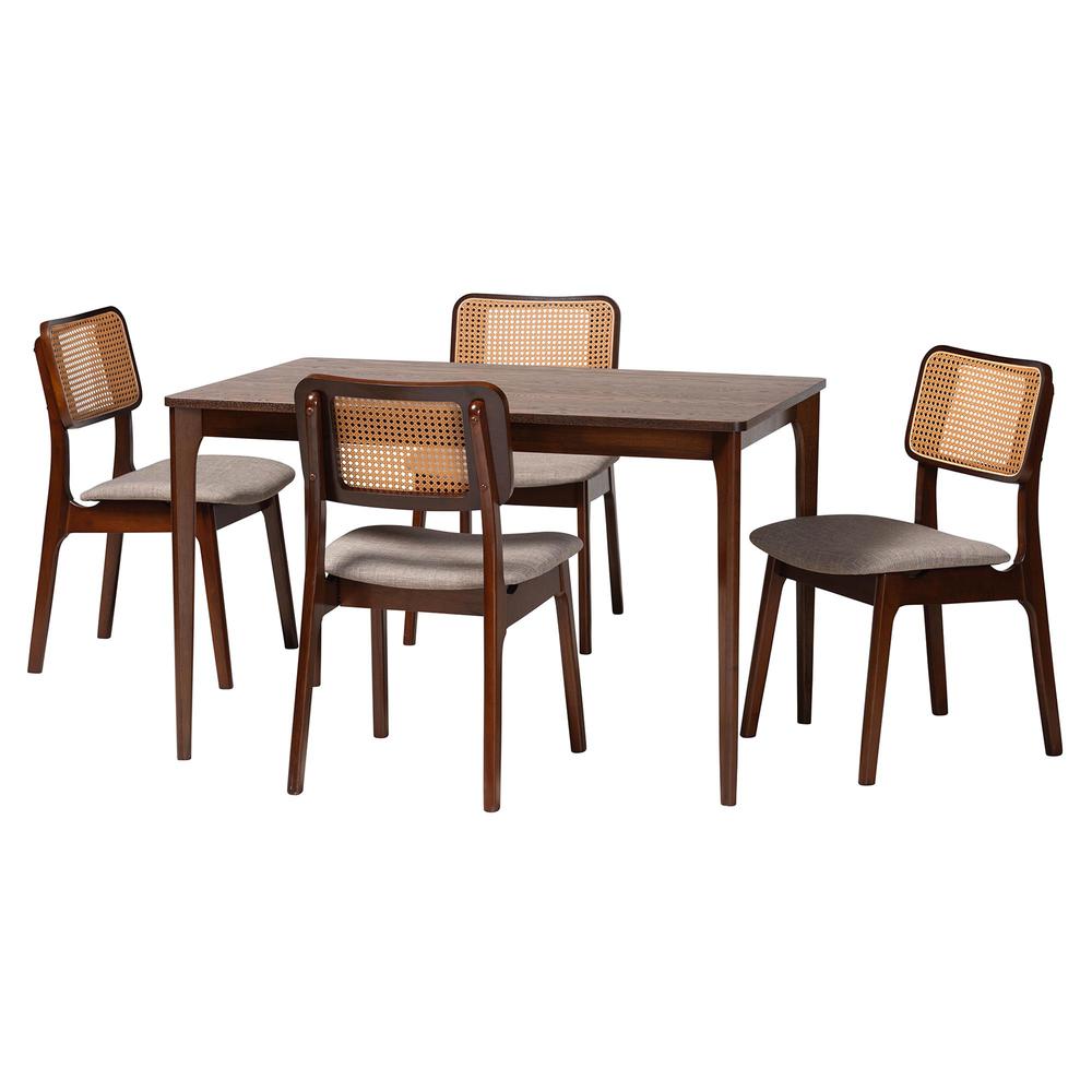 Grey Fabric and Walnut Brown Finished Wood 5-Piece Dining Set. Picture 11