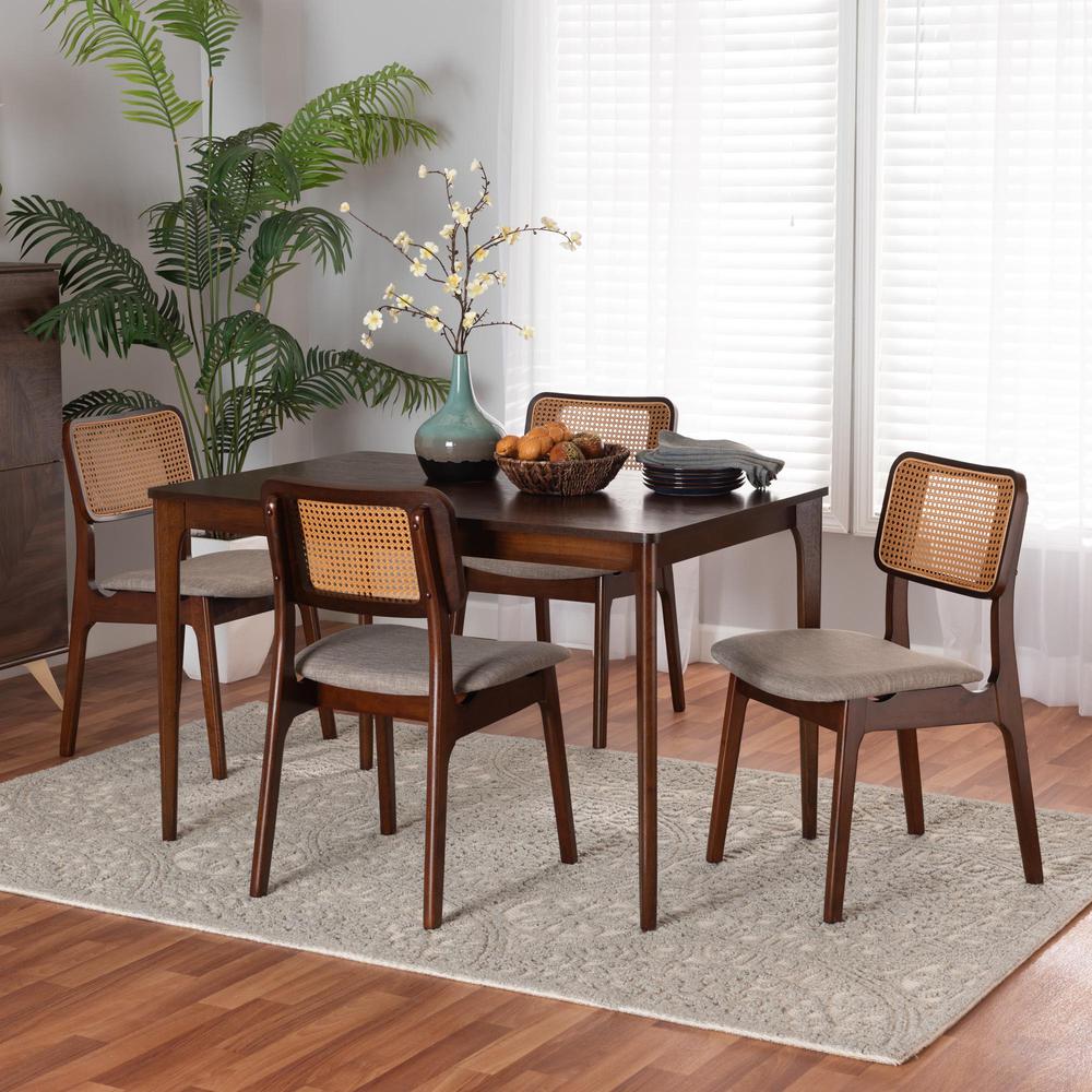 Grey Fabric and Walnut Brown Finished Wood 5-Piece Dining Set. Picture 18