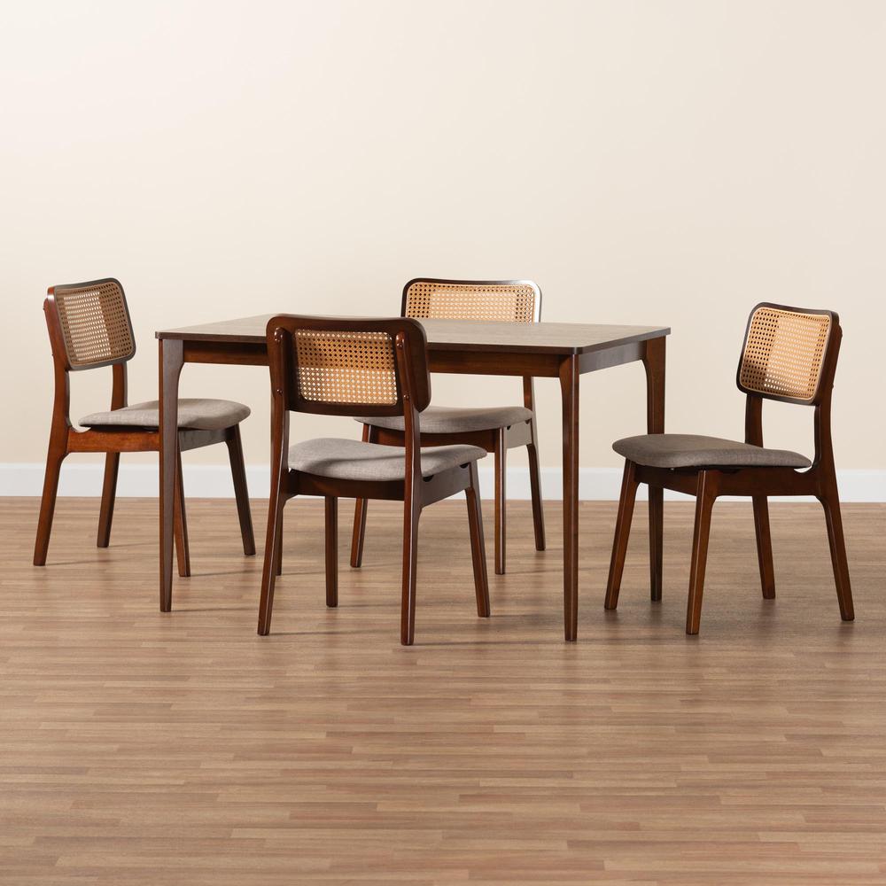 Grey Fabric and Walnut Brown Finished Wood 5-Piece Dining Set. Picture 19