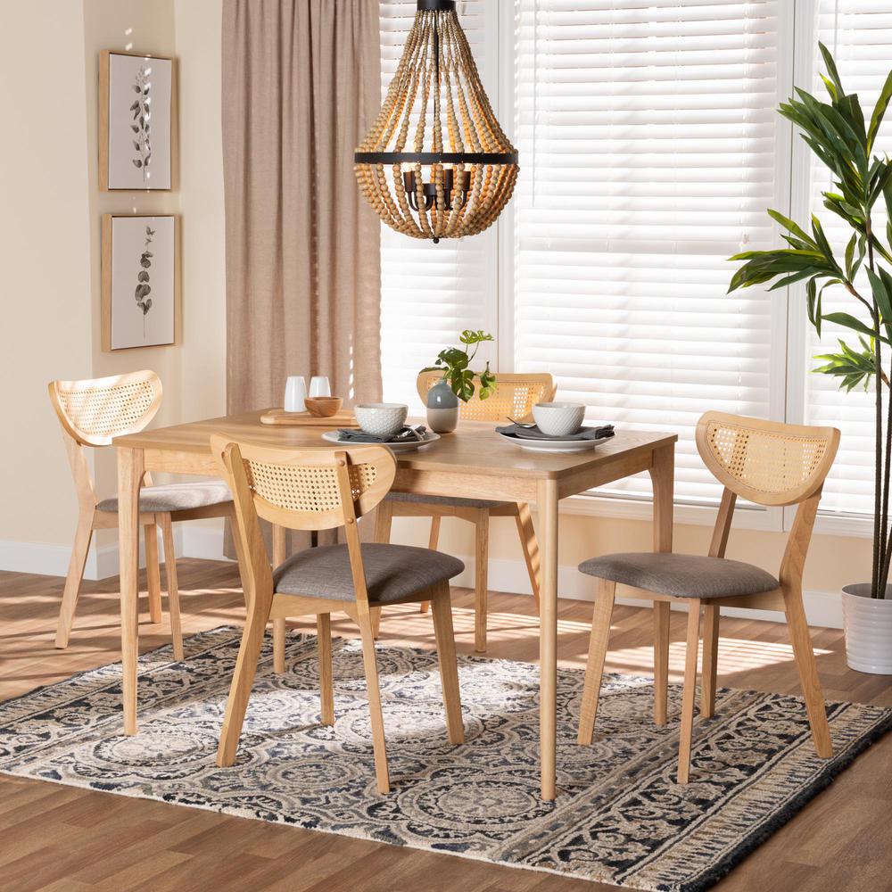 Grey Fabric and Natural Oak Finished Wood 5-Piece Dining Set. Picture 18