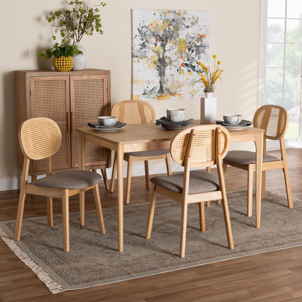 Grey Fabric and Natural Oak Finished Wood 5-Piece Dining Set. Picture 18