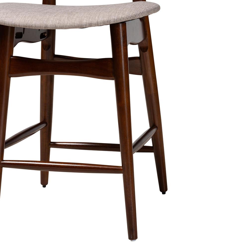 Grey Fabric and Walnut Brown Finished Wood 2-Piece Counter Stool Set. Picture 14